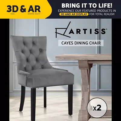 Artiss 2x Dining Chairs French Provincial Retro Chair Wooden Velvet Fabric Grey • $220.95