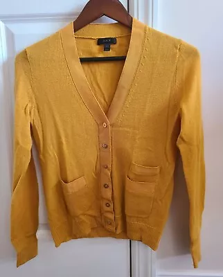 VGUC J Crew Golden Yellow Ribbon Trim Merino Wool Cardigan W/ Pockets Size XS • $20