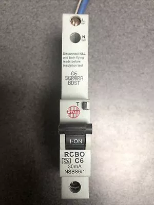 WYLEX 6 AMP Type C 10kA 30mA RCBO TYPE A NSBS6/1 C6 6A Single Pole RCD MCB Light • £9.99