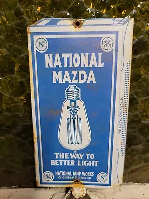 Vintage National Mazda Sign Tin Metal Lamp Bulb General Electric Lighting 6x4  • $132.22