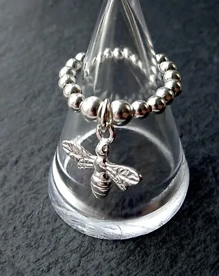 925 Sterling Silver Bee Charm Ring Stretch & Stack Beads  • £10.50