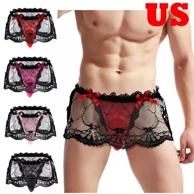 US Men's Frilly Skirted Sissy Lace Thongs Panties Crossdress Underpants Lingerie • $7.43