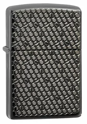 Zippo Windproof ARMOR Lighter DEEP CARVE HEXAGON Black Ice NEW IN BOX FREE POST • £64.40