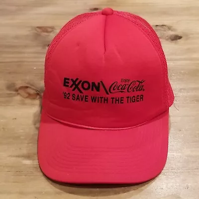 Vintage Exon Coca Cola 92 Save With The Tiger Hat Cap Youngan Red Snap Back • $6.25