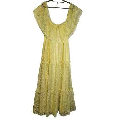 £123.75 • Buy Vintage JC Penney Yellow Lace Ruffle Prom Dress Cottage Boho Romantic Tiered