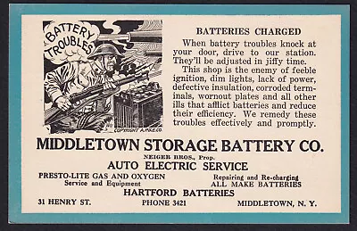 Advertising-NY-Middletown-Storage Battery Co-Illustration-Auto-Soldier-Charged • $11.95