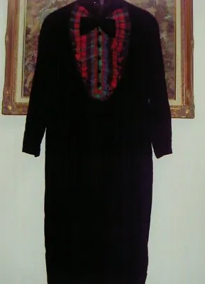Vtg. Oscar De La Renta Sz S-M Black Velvet Dress W/Tartan Bib Women's Clothing • $74.99