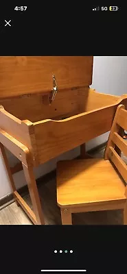 Kids Desk And Chair Set Wood Vintage • $55