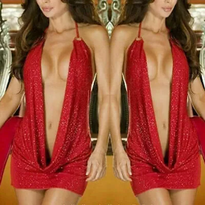$8.32 • Buy Sexy Women Deep V Neck Mini Dress Backless Bodycon Halterneck Party Evening 