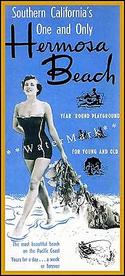 Hermosa Beach 1950 California Vintage Poster Print Retro Travel Seaside Decor • $21.58