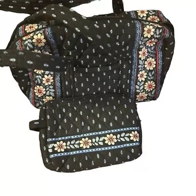 Vera Bradley Blue Floral Quilted Retro Satchel Bag With Zipper Pouch Set • $30