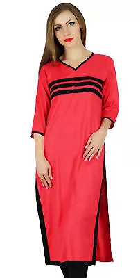 Bimba Peach Rayon Kurta Kurti 3/4 Sleeve Indian Blouse Casual Clothing • $38.49