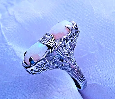 Stunning Ostby Barton 14k White Gold Double Opal Ring Ob 5.75 Maltese Cross! • $650