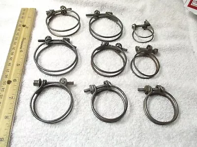 9 Original Double Wire Vintage Hose Clamps Old Patina 2 1/2   2   1-1/2  • $29