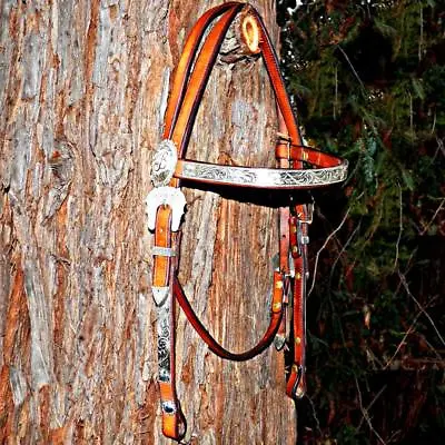 Vintage Custom Sterling Silver Bridle Leather Browband Western Show Headstall • $699.99