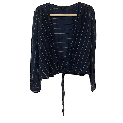 J. Crew Womens Size XL Blue Stripe Silk Crop Long Sleeve Blouse • $12