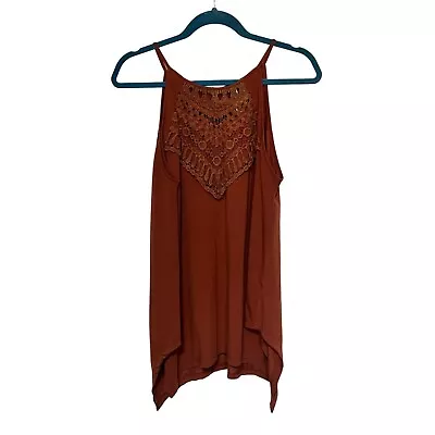Monoreno Tank Top Brown With Crochet Inlay Womans Size Sm • $12