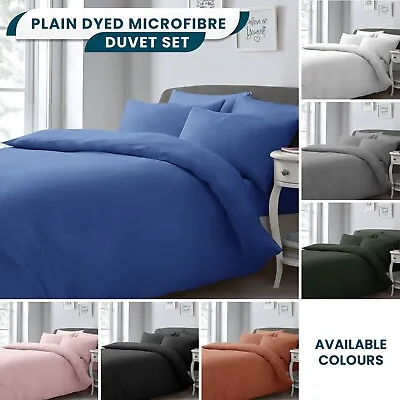 Plain Duvet Cover Quilt Bedding Set With Pillowcases Brushed Microfibre All Size • £11.25