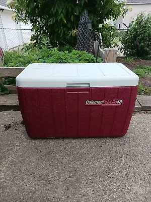 Vintage Coleman PolyLite 48 Cooler Burgundy Red 5286 1989 • $35