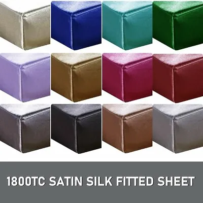 $19.99 • Buy 1800TC Bed Mattress Cover Satin Silk Fitted Sheet Double/Queen Extra Deep 36cm