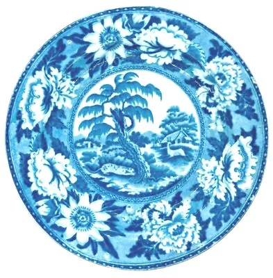 Antique Early Pearlware Bewick Blue & White Salad Plate  Leopard & Antelope   • $95