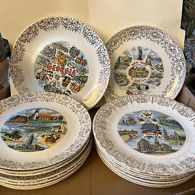 Lot Of 24 Vintage State Collector Souvenir Plates 9” States Listed In Desc • $180