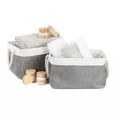 Foldable Large Grey Canvas Storage Fabric Baskets Cotton Handle Box Cube Cloth  • £12.95