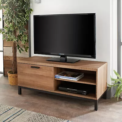 Detroit Large 1 Door TV Cabinet Plasma Bench Stand Unit Brown Walnut Black Metal • £135