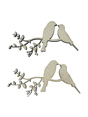 6x Bird Couple On Branch Tree 7.5cm Wood Craft Embelishments Laser Cut Shape • £3.15