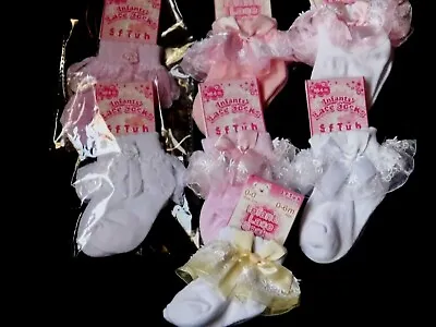 Baby Girl Single Pack Special Occasion Socks With  Frilly Lace & Bow • £3.70