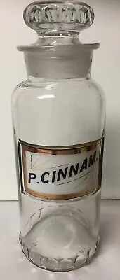 Early Apothecary Drugstore Label Under Glass Bottle Jar Cinnamon Faceted Stopper • $195