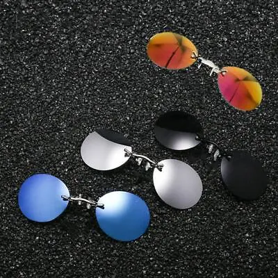 Clip Nose Sunglasses Round Rimless Glasses Matrix Morpheus 2023 Vintage Men Z9Y9 • $3.06