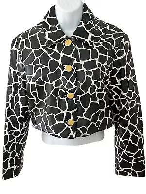 MICHAEL HOBAN North Beach Crop Leather Jacket SIZE 9/10 Animal Print Giraffe • $169.99