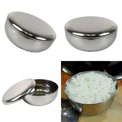 4x Korean Stainless Steel Rice Bowl With Lid Food Container Mixing Bowl A. • £15.13