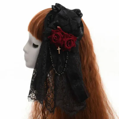 Women Gothic Floral Black Mini Hat Hair Clip With Veil Punk Lady Fascinator • $15.39