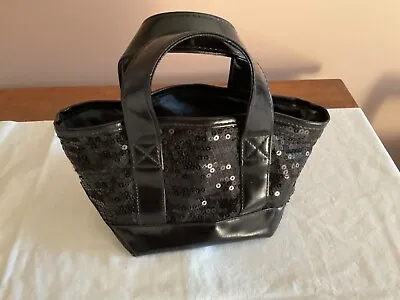 Black Mini Evening Bag Purse With Sequins Open Small Handles Clutch • $1.99