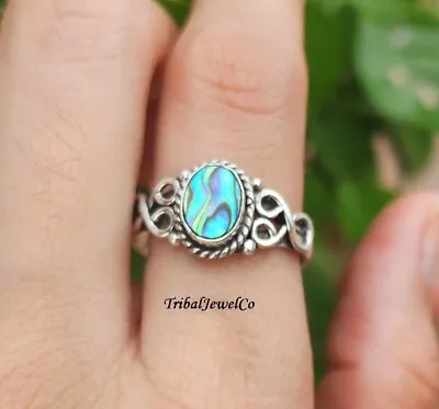 925 Sterling Silver Abalone Shell Ring Women Ring Handmade Ring Silver Jewelry • $18.39