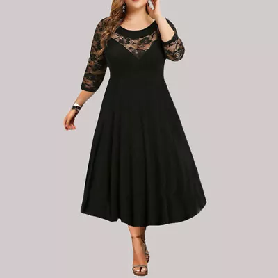 Plus Size Womens Lace Mesh Maxi Dress Ladies Evening Cocktail Party Ball Gown AU • $53.59