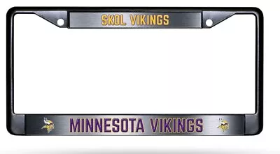 Minnesota Vikings Black Metal License Plate Frame Chrome Tag Cover 6x12 Inch • $16.99