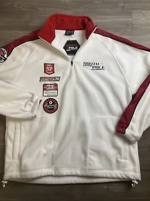 Southpole Sweater Mens Xl White Red Embroidered Half Zip Fleece Y2K Vintage New • $55