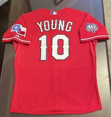 Rare Michael Young #10 Texas Rangers Authentic On-Field Majestic Red Jersey 44/L • $249.99