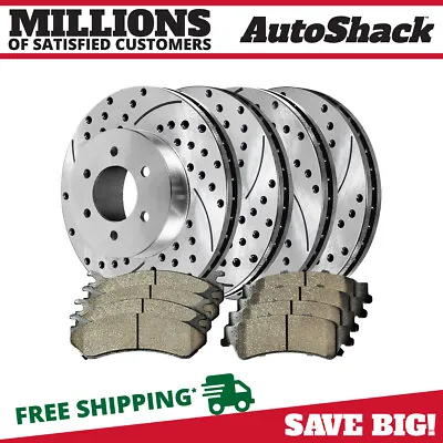 $177.99 • Buy Front & Rear Drilled Slotted Brake Rotors Silver & Pads For GMC Sierra 1500 V8