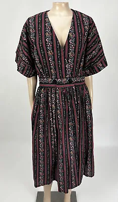 Vintage 70's Handmade Women's Dress Cotton Floral Praire Cottagecore Button R3-1 • $22.39