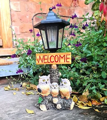 Garden Ornaments Solar Powered Animal Owl Welcome Lamp Decor Patio • £17.95