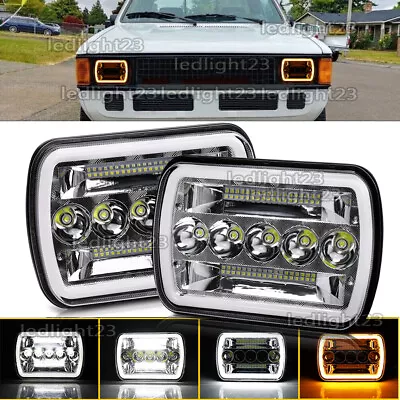 Fit VW Rabbit 1979-1984 7x6  Square LED Headlights Hi-Lo DRL Turn Signal Lamp • $56.75