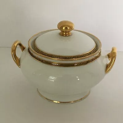 Charles Martin Limoges Sugar Bowl Depose France Gold Colored Edge Chain Design • $26.99