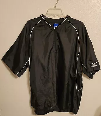 Mizuno Men's Size Large 1/4 Zip Pullover Windbreaker Jacket Short Sleeve Black • $14.99