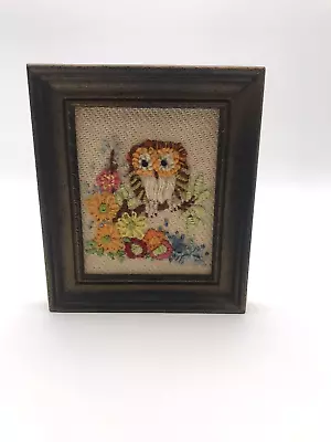 Vintage Framed Crewel Needlepoint Owl Picture Wall Hanging 6 1/2  X 5 1/2  • $19.99