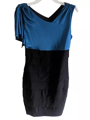 Enfocus Studio Teal And Black Formal Prom Cocktail Bodycon Dress Women's Size 8 • $15