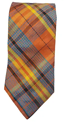 ETRO Milano Designer Silk Necktie Lively Multicolor Shiny Plaid 57   L X 3.75  W • $34.99